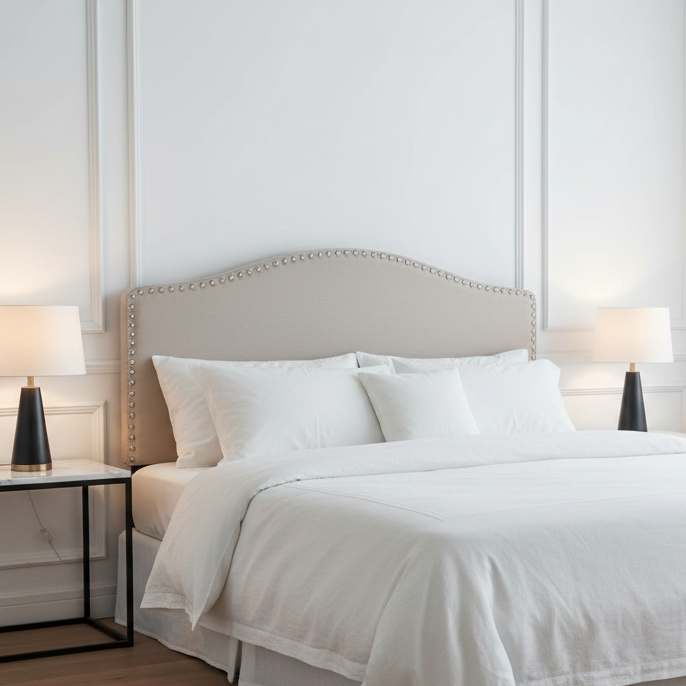 BED - FULL SIZE / BROWN LEATHER-LOOK HEADBOARD ONLY