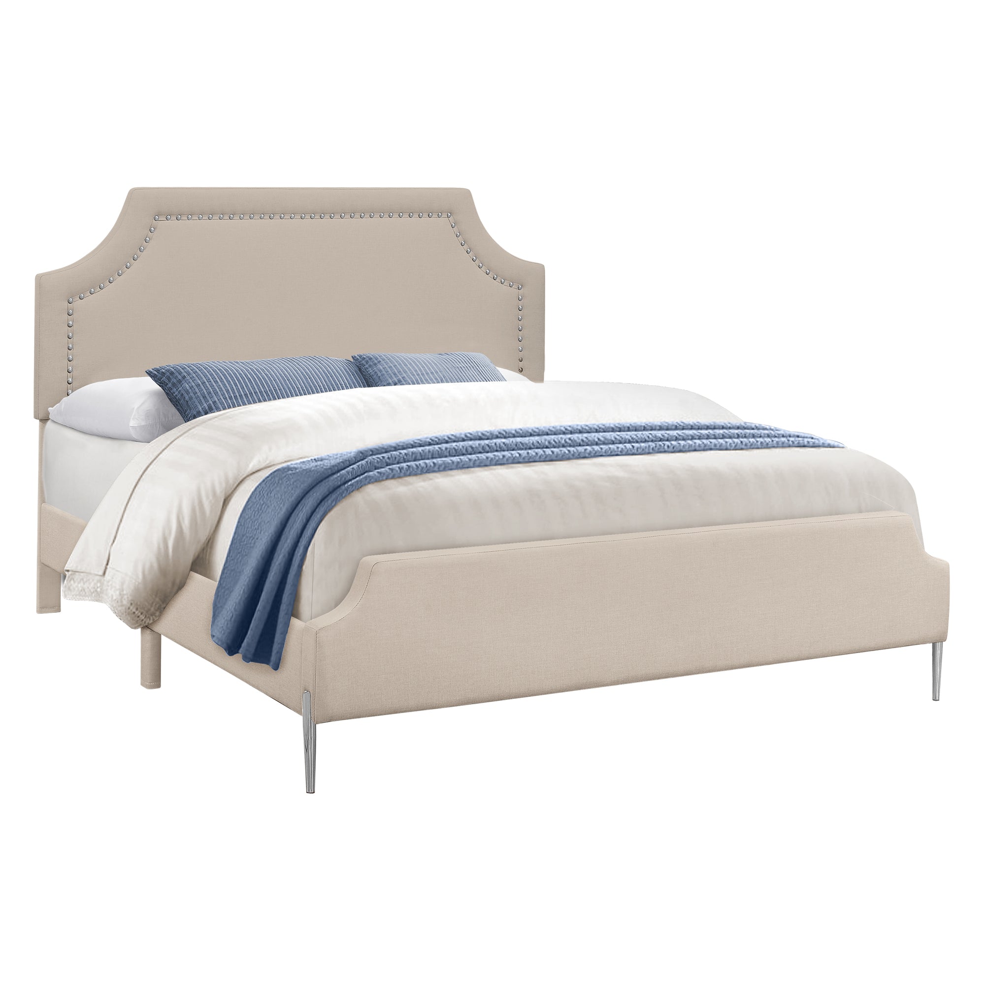 BED - QUEEN SIZE / GREY LINEN WITH CHROME METAL LEGS