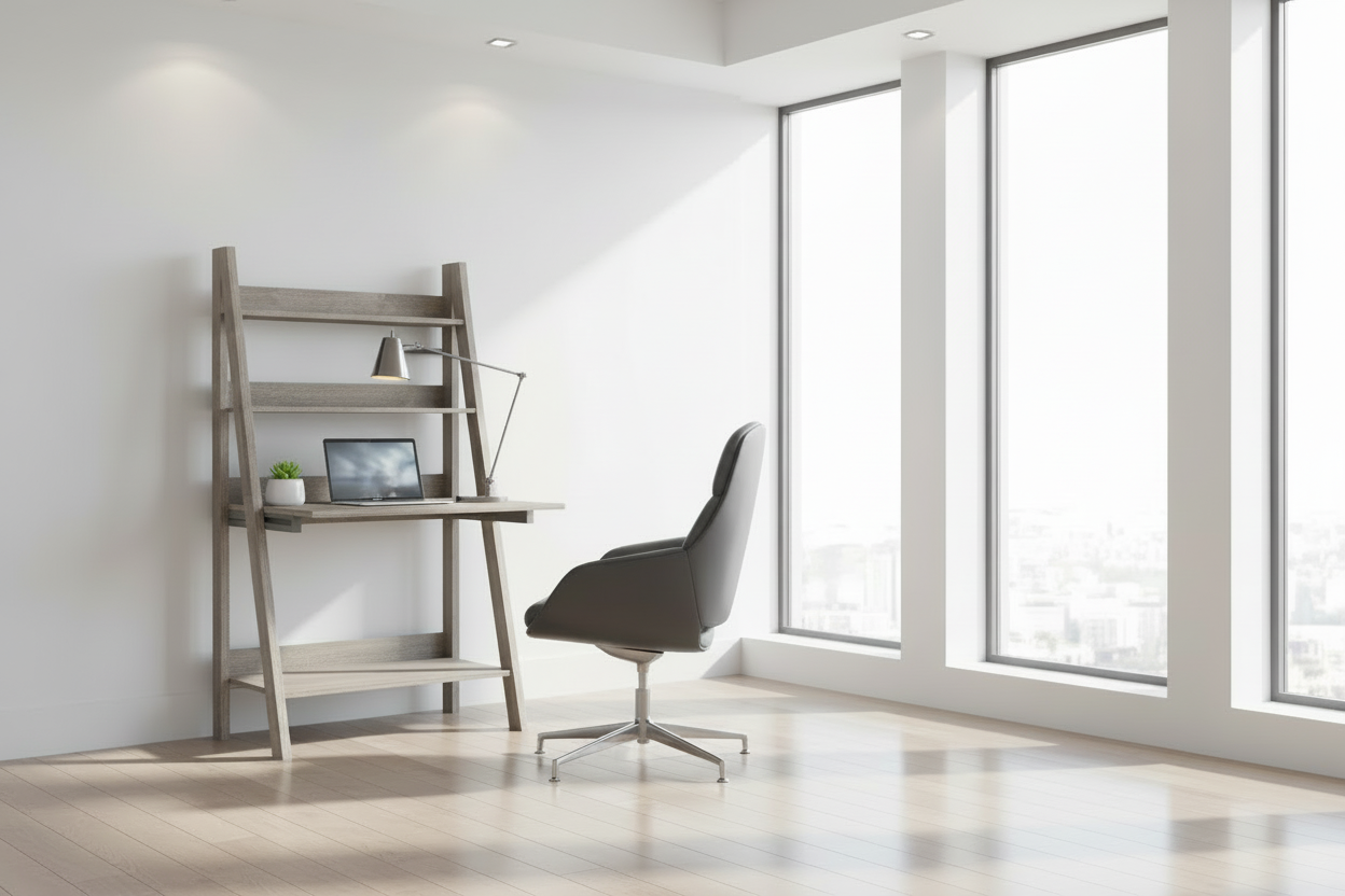 BUREAU D'ORDINATEUR - 61"H / STYLE ÉCHELLE BLANC