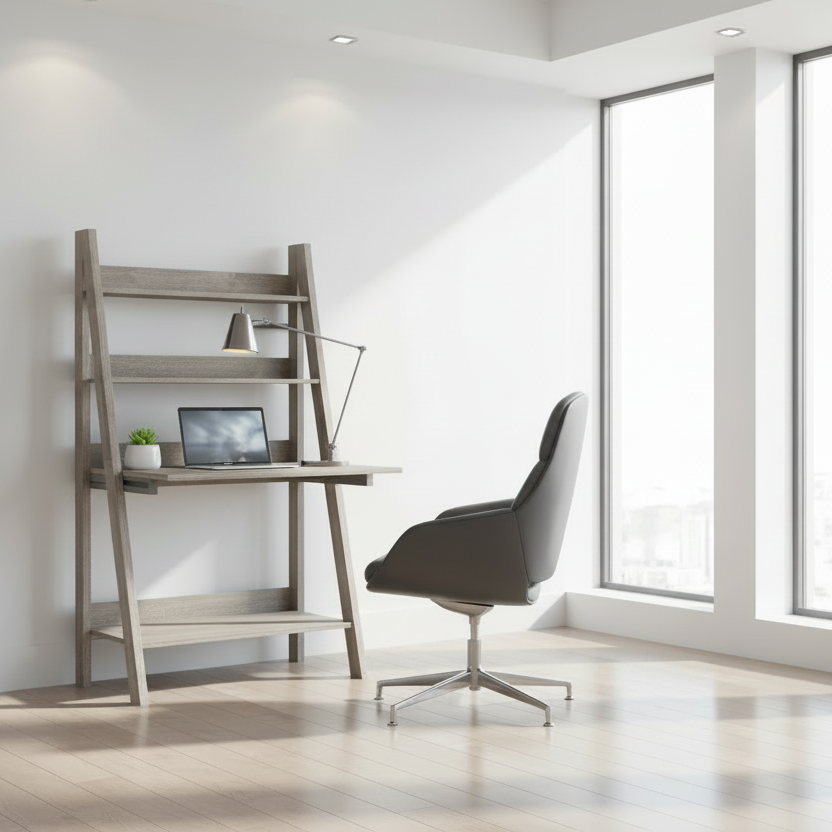 BUREAU D'ORDINATEUR - 61"H / STYLE ÉCHELLE BLANC