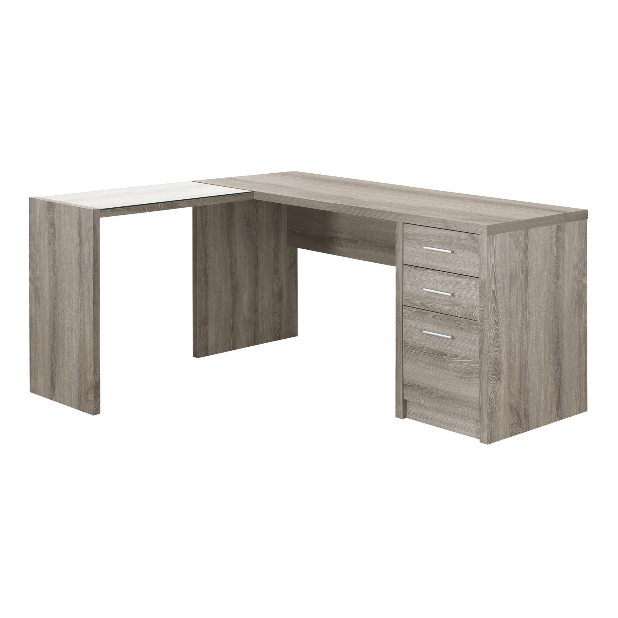 BUREAU D'ORDINATEUR - D'ANGLE BLANC AVEC VERRE TREMPÉ