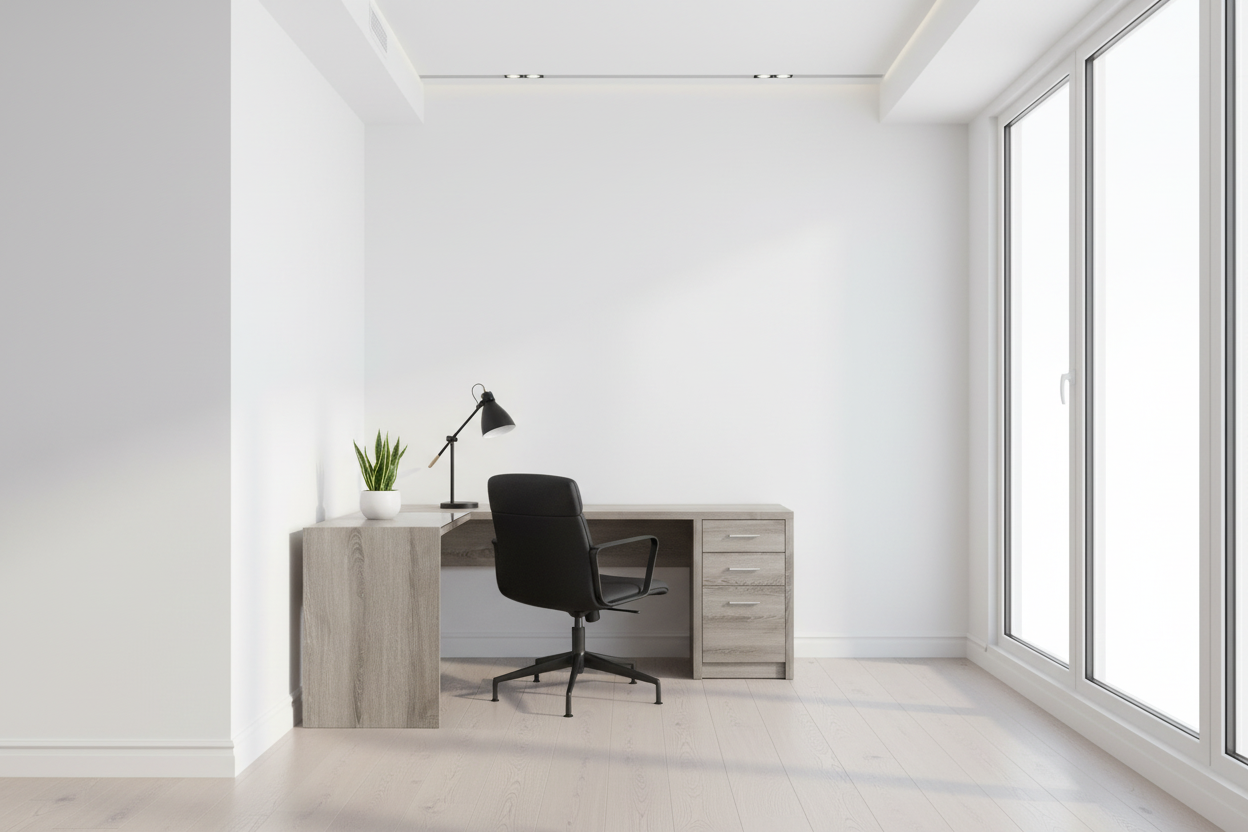 BUREAU D'ORDINATEUR - D'ANGLE BLANC AVEC VERRE TREMPÉ