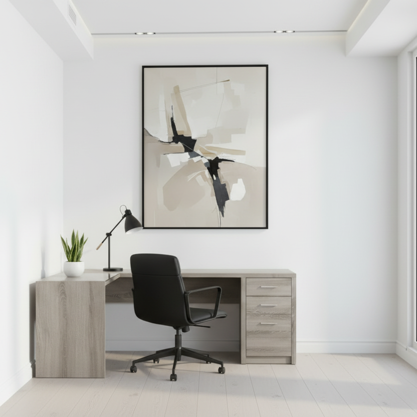 BUREAU D'ORDINATEUR - D'ANGLE BLANC AVEC VERRE TREMPÉ