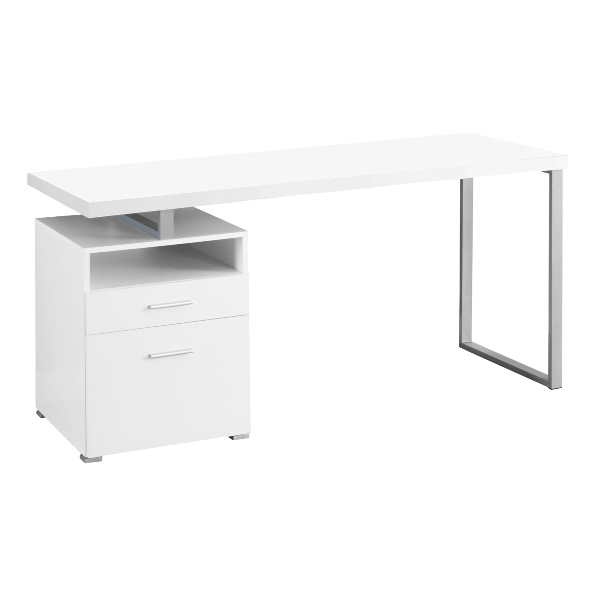 BUREAU D'ORDINATEUR - 60"L / ESPRESSO / MÉTAL ARGENTÉ