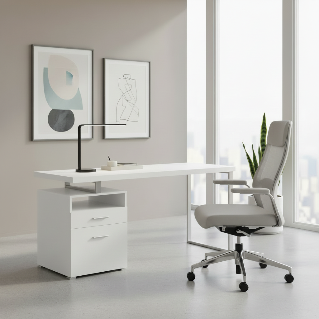 BUREAU D'ORDINATEUR - 60"L / ESPRESSO / MÉTAL ARGENTÉ