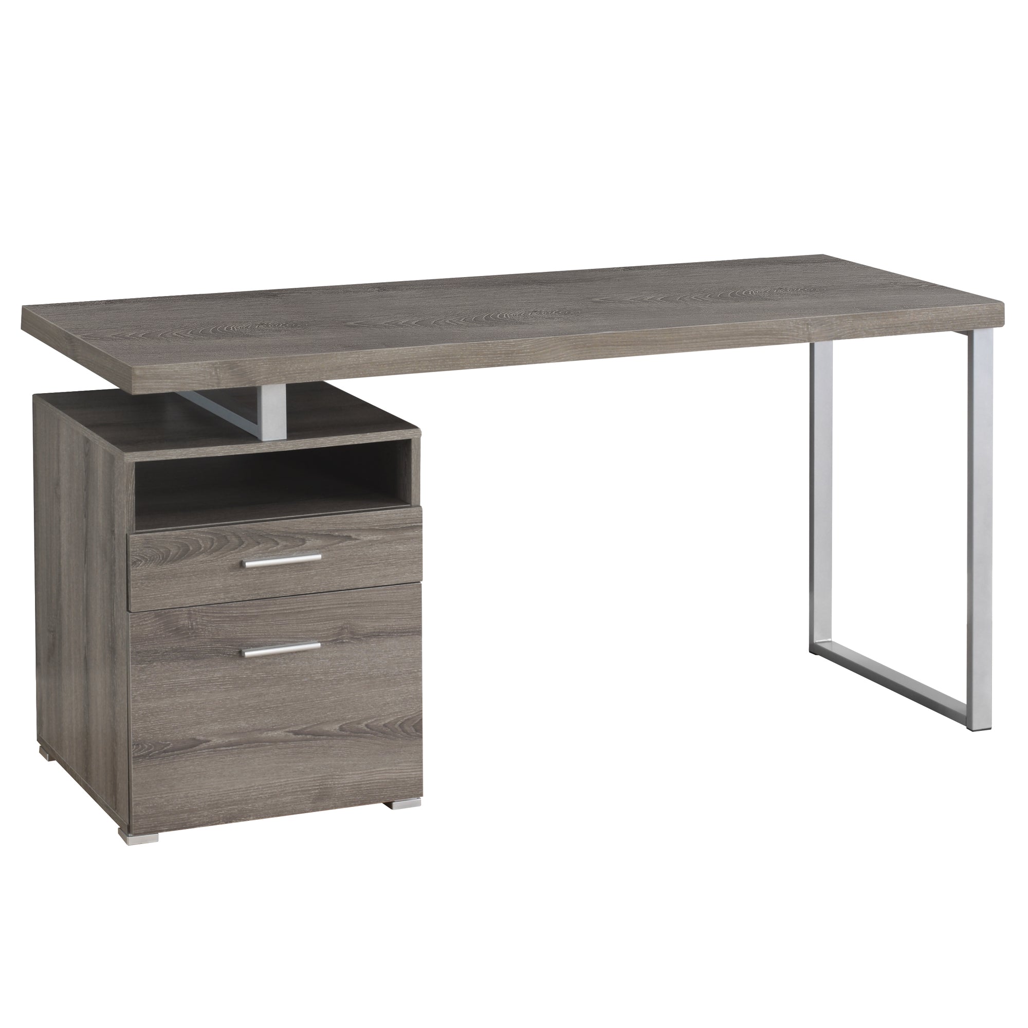 BUREAU D'ORDINATEUR - 60"L / ESPRESSO / MÉTAL ARGENTÉ
