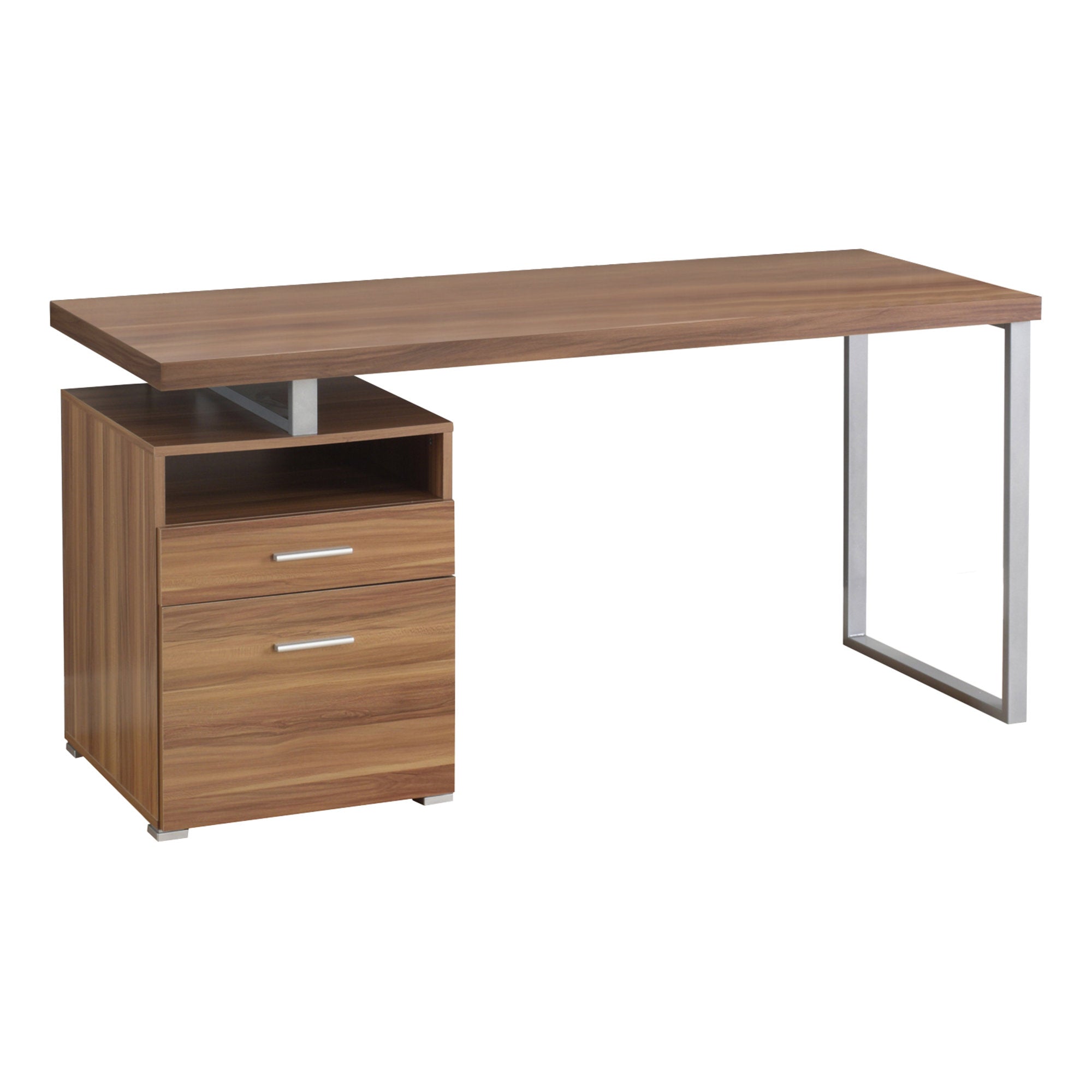 BUREAU D'ORDINATEUR - 60"L / ESPRESSO / MÉTAL ARGENTÉ