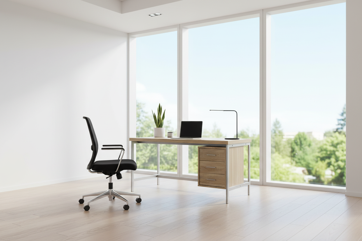 BUREAU D'ORDINATEUR - 60"L / BLANC / MÉTAL ARGENTÉ