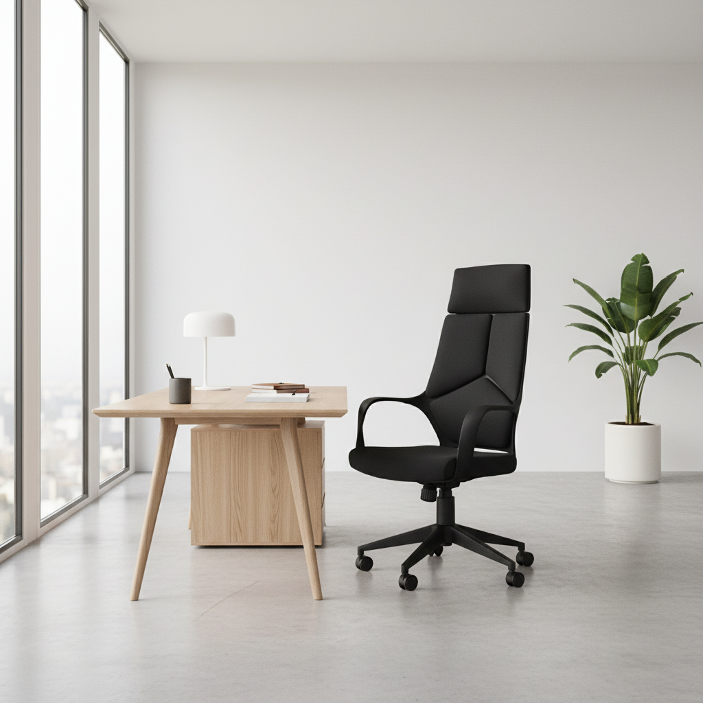 CHAISE DE BUREAU - TISSU BLANC / GRIS / DOSSIER HAUT EXECUTIVE