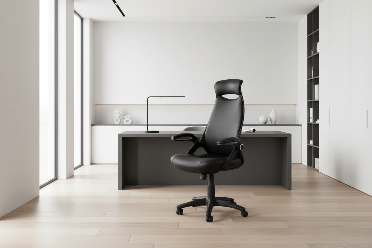 CHAISE DE BUREAU - MAILLE NOIRE / DOSSIER HAUT CHROME EXECUTIVE