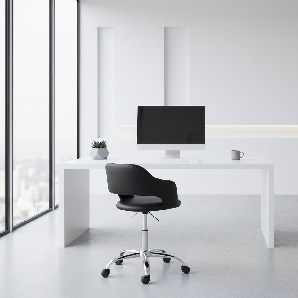 CHAISE DE BUREAU - BASE LEVE-PIED HYDRAULIQUE EN MÉTAL BLANC / CHROMÉ