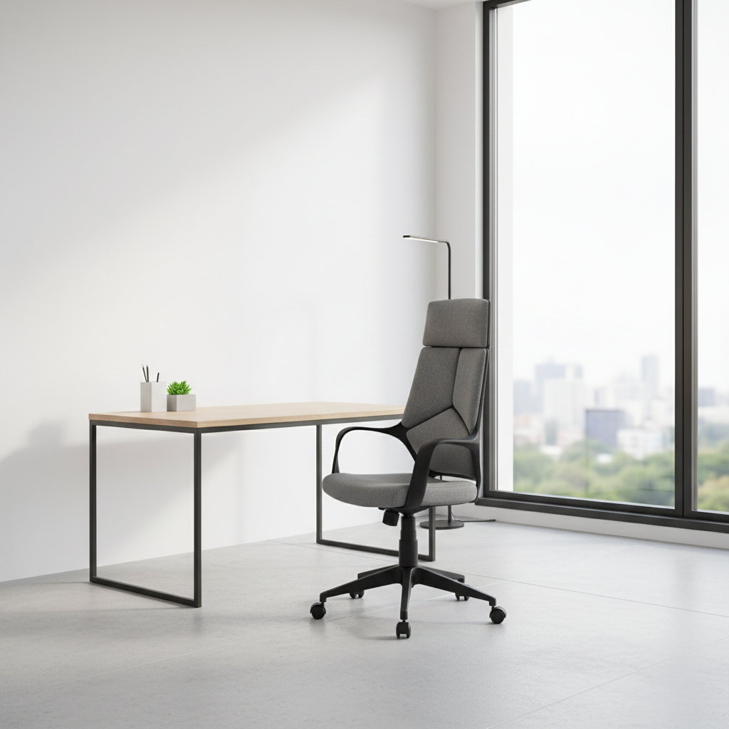 CHAISE DE BUREAU - TISSU BLANC / GRIS / DOSSIER HAUT EXECUTIVE