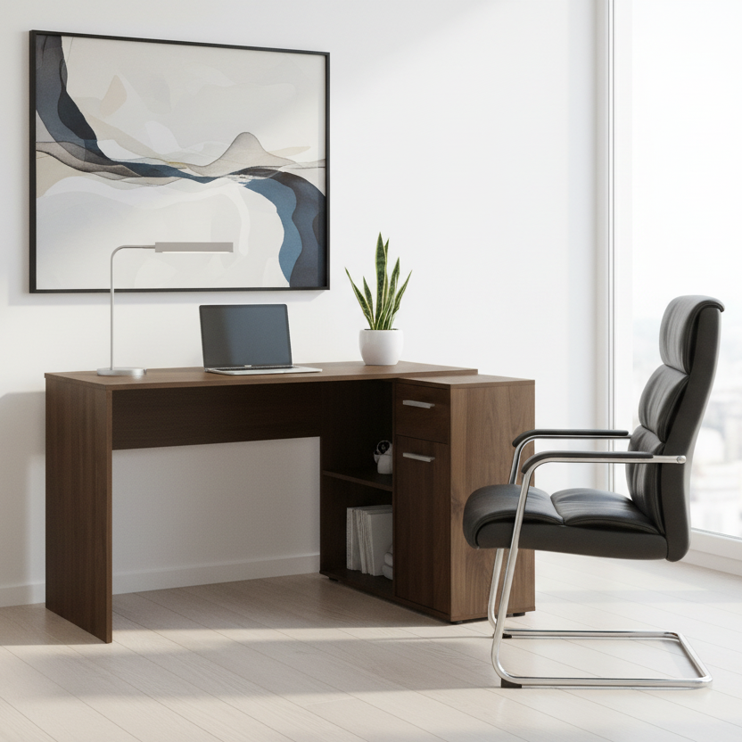 BUREAU D'ORDINATEUR - 46"L / GRIS INDUSTRIEL / ARMOIRE DE RANGEMENT