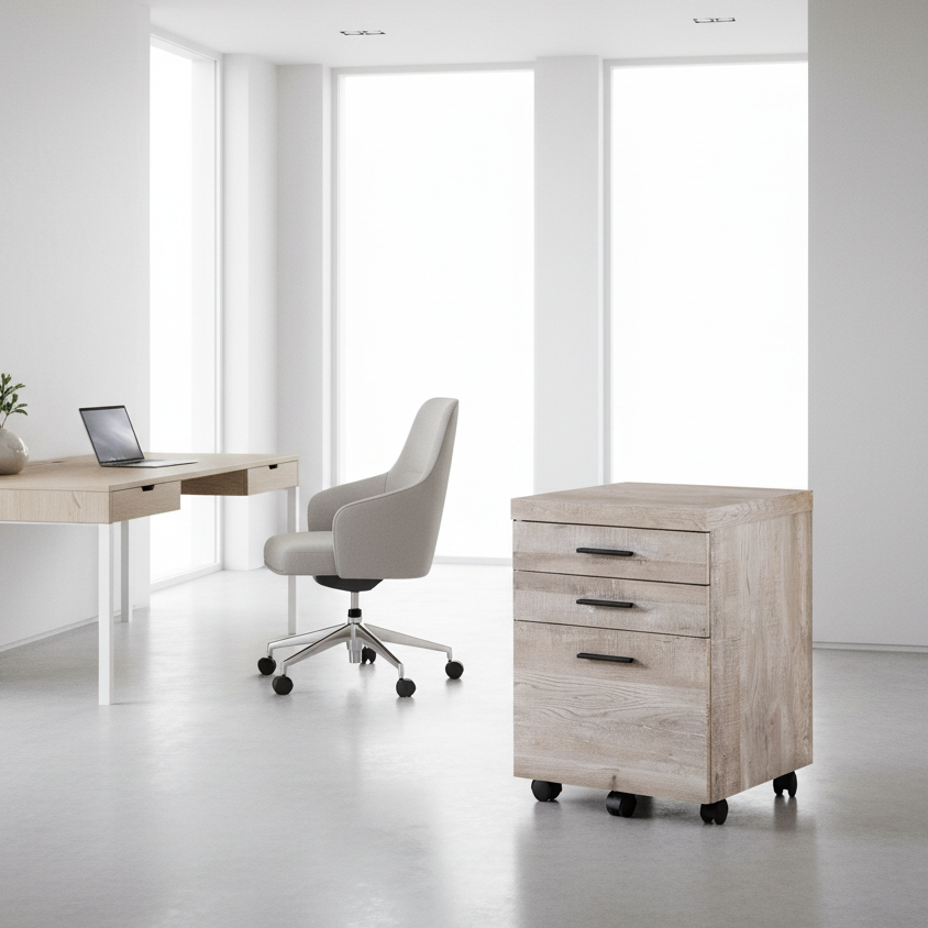 CLASSEUR - 3 TIROIRS / BLANC SUR ROULETTES