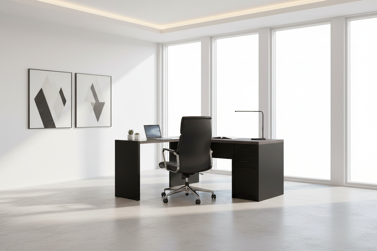 BUREAU D'ORDINATEUR - D'ANGLE BLANC AVEC VERRE TREMPÉ