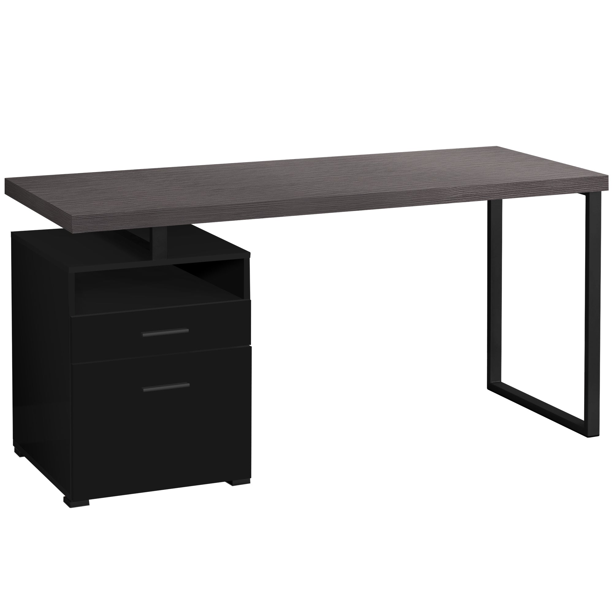 BUREAU D'ORDINATEUR - 60"L / ESPRESSO / MÉTAL ARGENTÉ