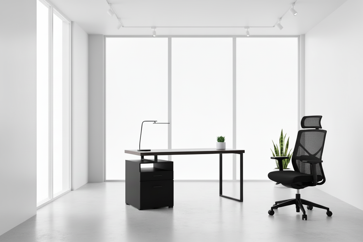 BUREAU D'ORDINATEUR - 60"L / ESPRESSO / MÉTAL ARGENTÉ