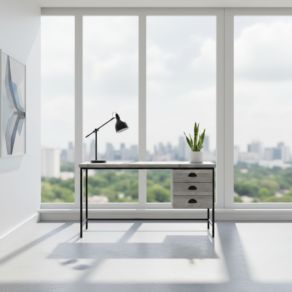 BUREAU D'ORDINATEUR - 55"L / BOIS RÉCUPÉRÉ BRUN / MÉTAL NOIR