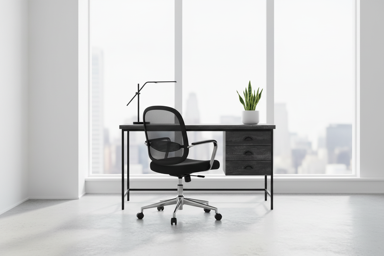 BUREAU D'ORDINATEUR - 55"L / BOIS RÉCUPÉRÉ BRUN / MÉTAL NOIR