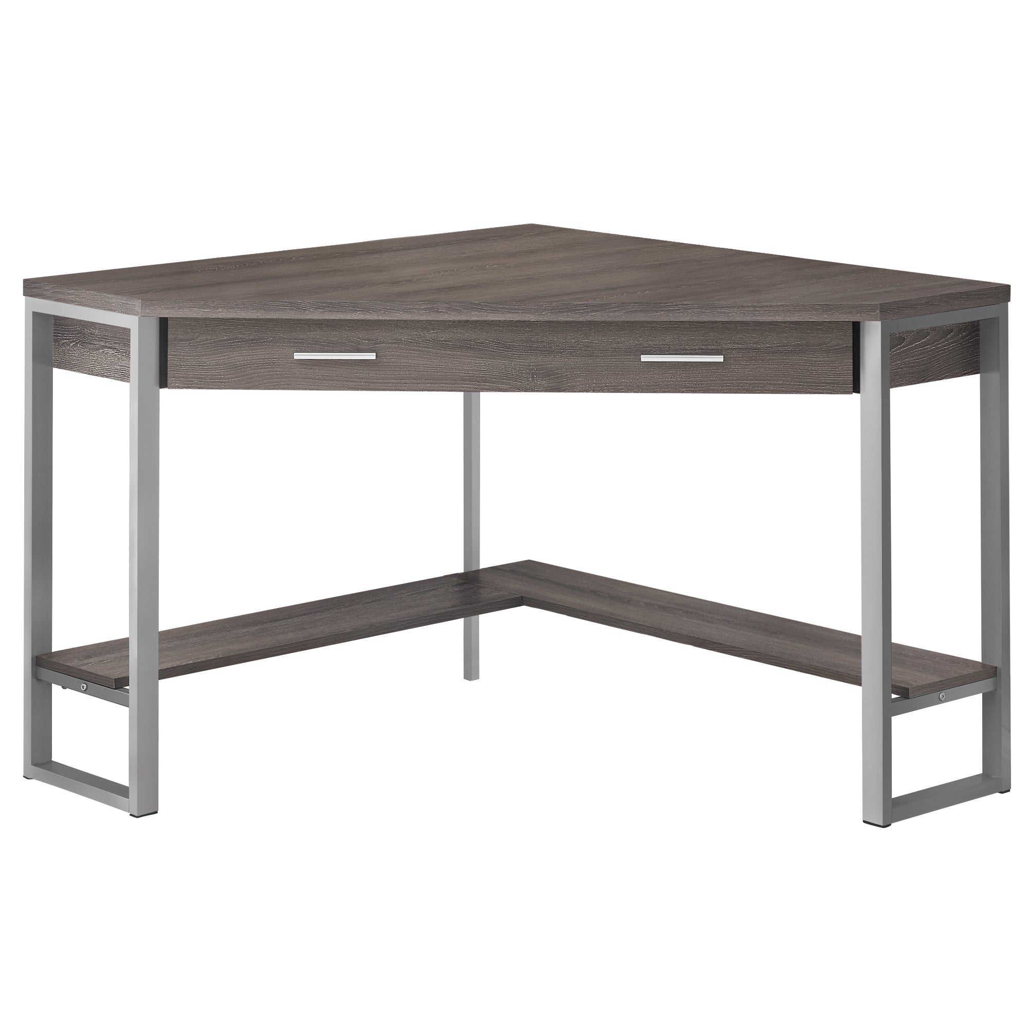 BUREAU D'ORDINATEUR - 42"L / COIN BLANC / MÉTAL ARGENTÉ