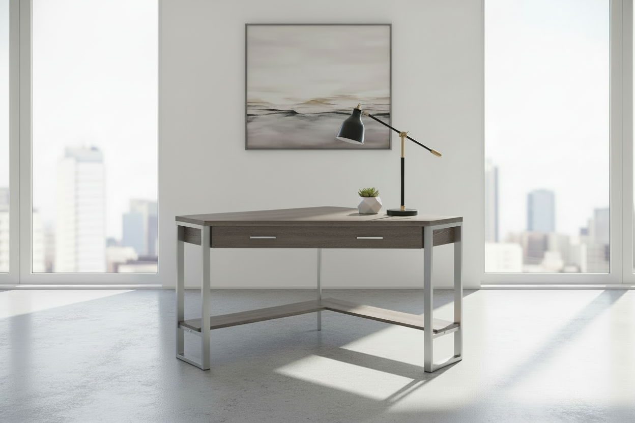 COMPUTER DESK - 42"L / WHITE CORNER / SILVER METAL