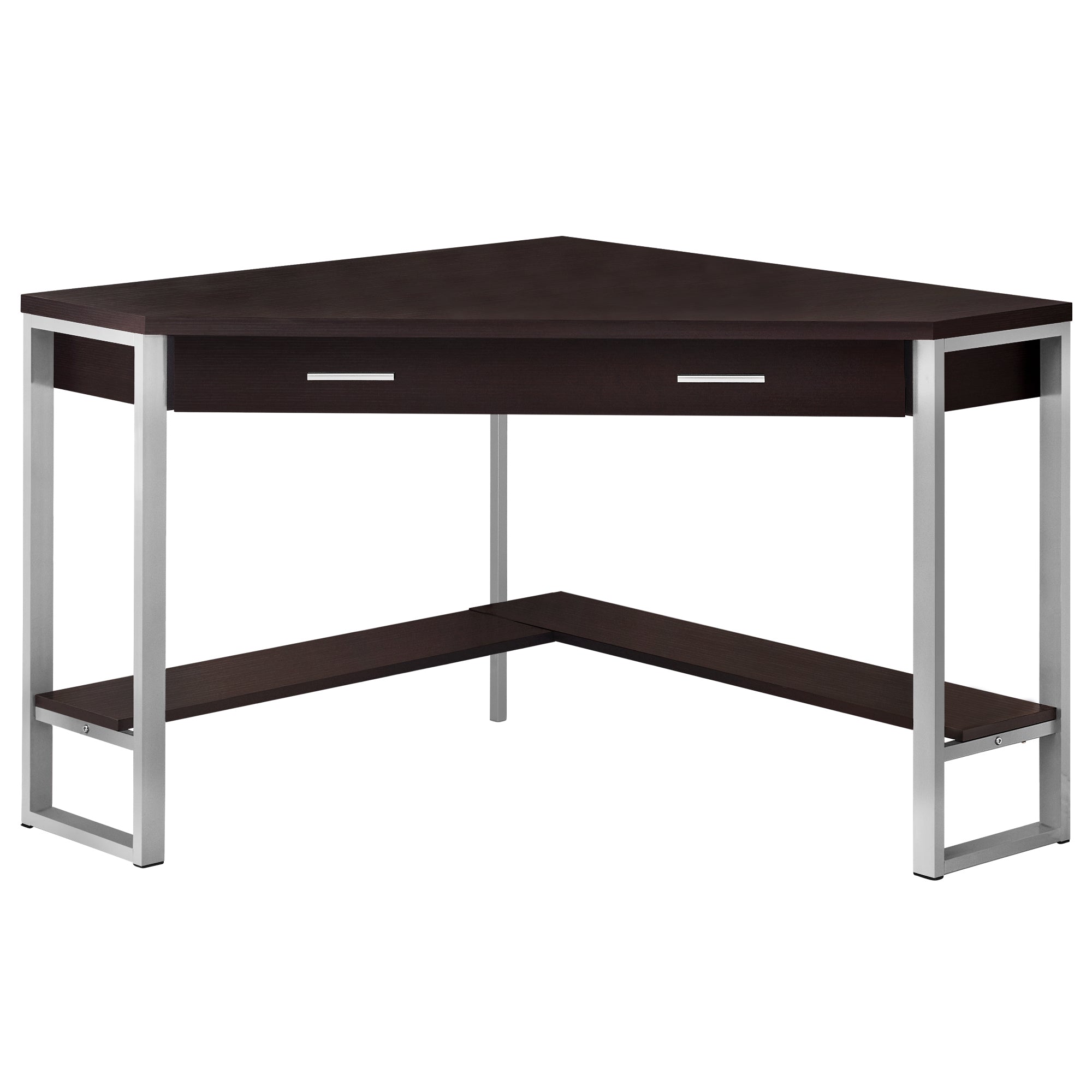 BUREAU D'ORDINATEUR - 42"L / COIN BLANC / MÉTAL ARGENTÉ