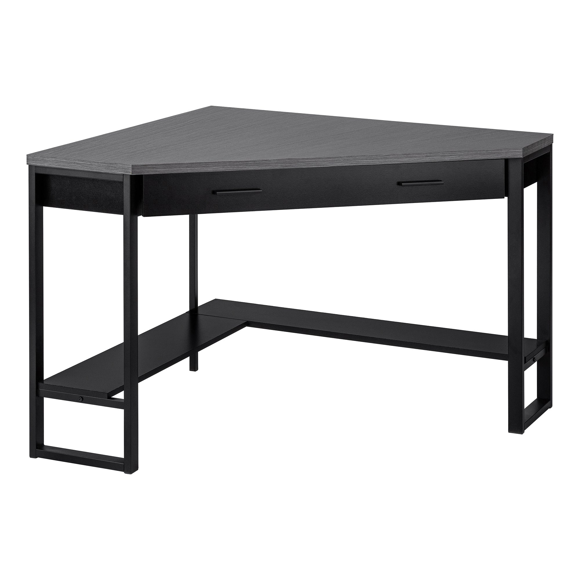 BUREAU D'ORDINATEUR - 42"L / COIN BLANC / MÉTAL ARGENTÉ