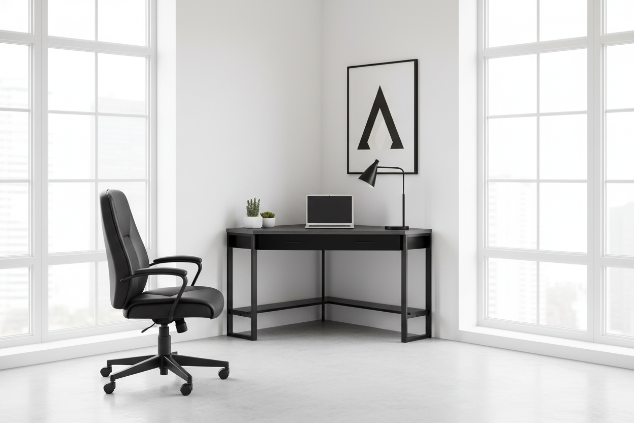 COMPUTER DESK - 42"L / WHITE CORNER / SILVER METAL