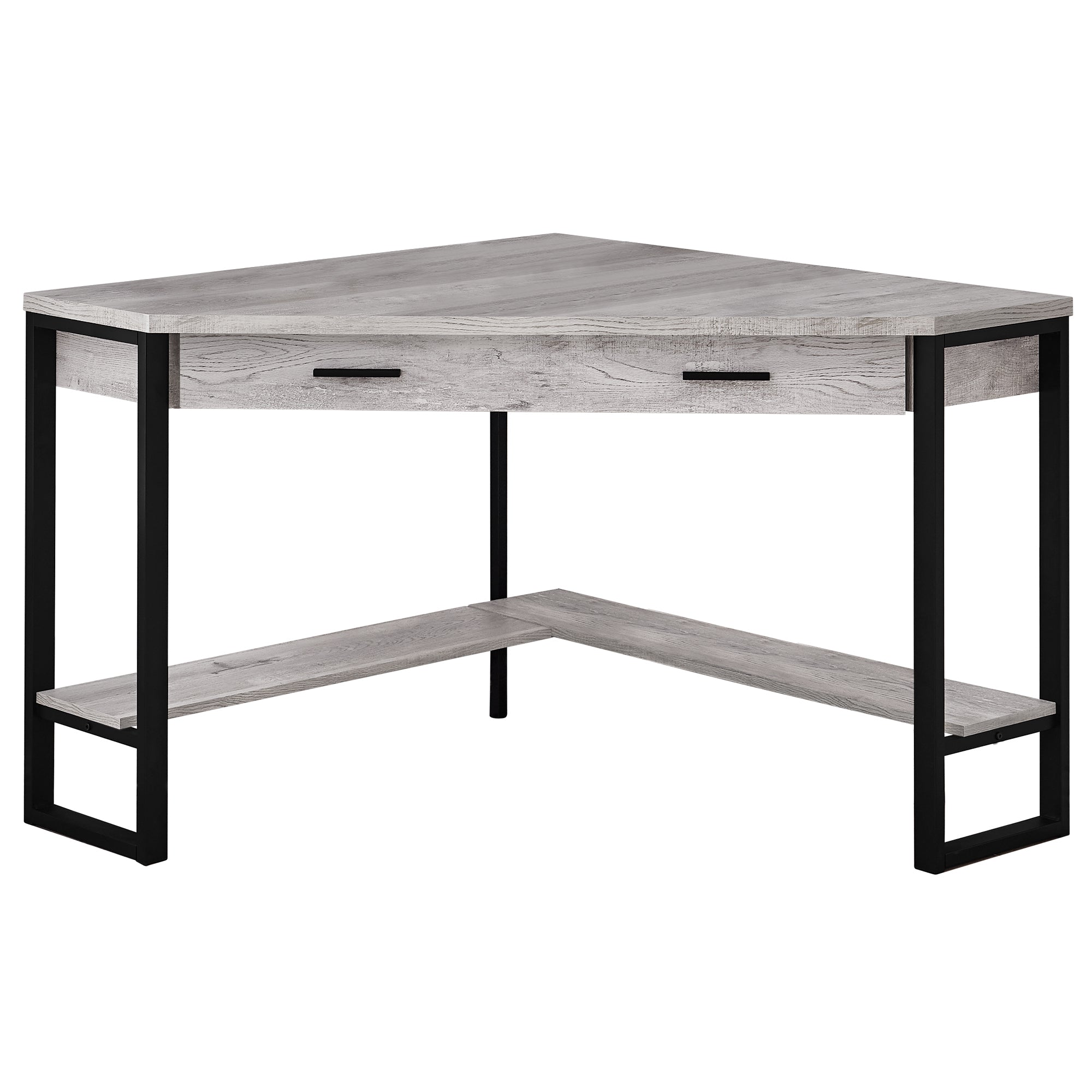 BUREAU D'ORDINATEUR - 42"L / COIN BLANC / MÉTAL ARGENTÉ