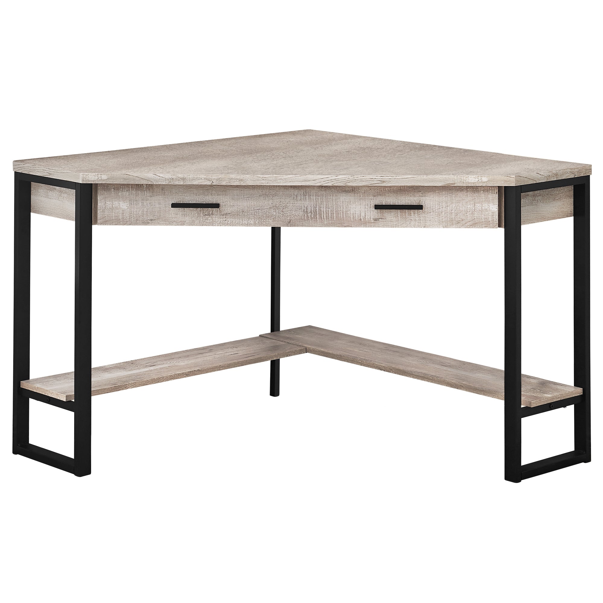 BUREAU D'ORDINATEUR - 42"L / COIN BLANC / MÉTAL ARGENTÉ