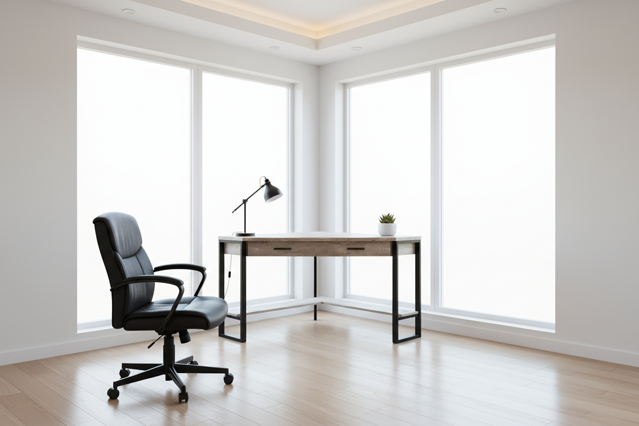 COMPUTER DESK - 42"L / WHITE CORNER / SILVER METAL