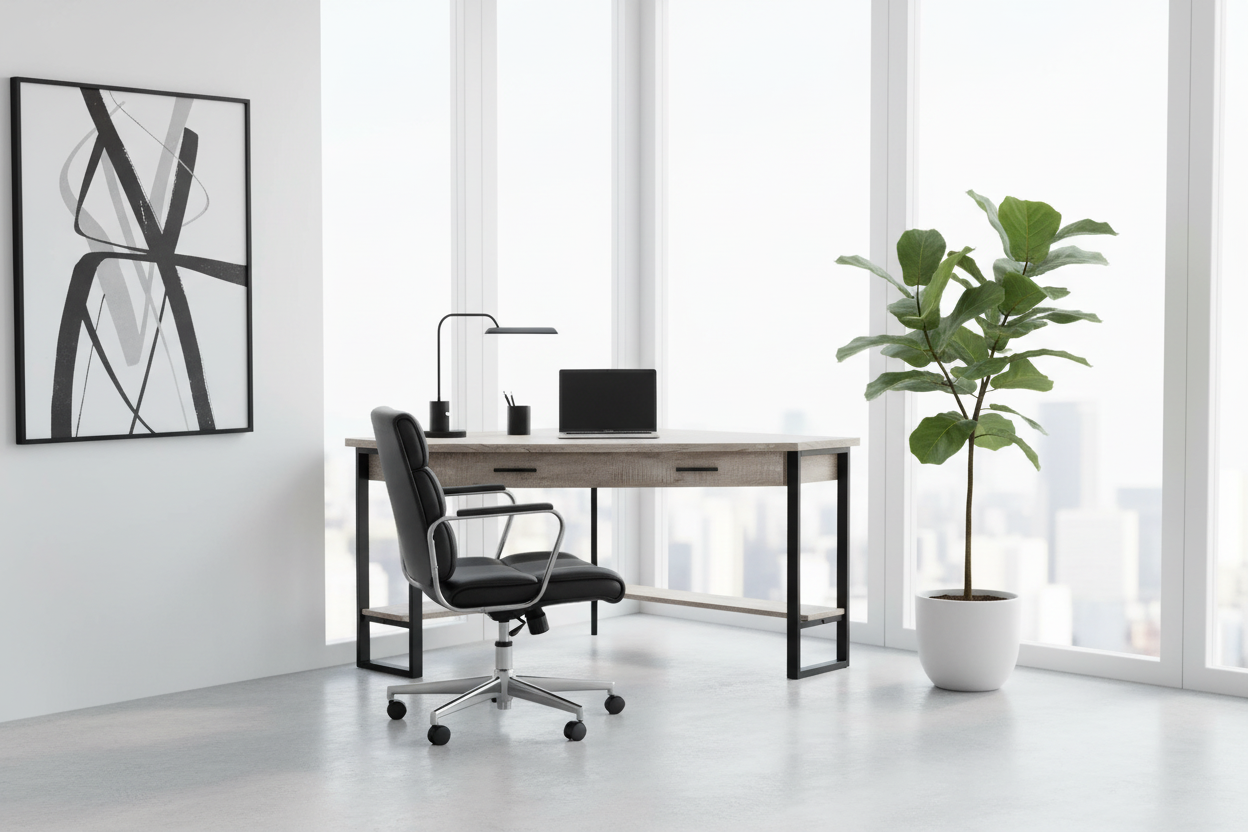 COMPUTER DESK - 42"L / WHITE CORNER / SILVER METAL