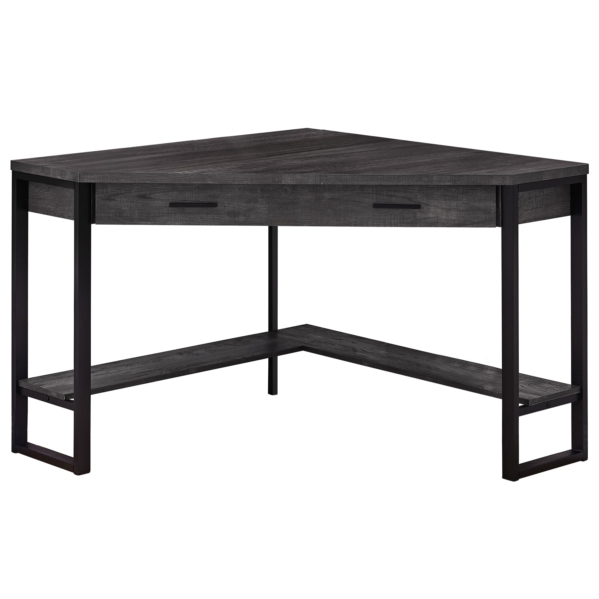 BUREAU D'ORDINATEUR - 42"L / COIN BLANC / MÉTAL ARGENTÉ