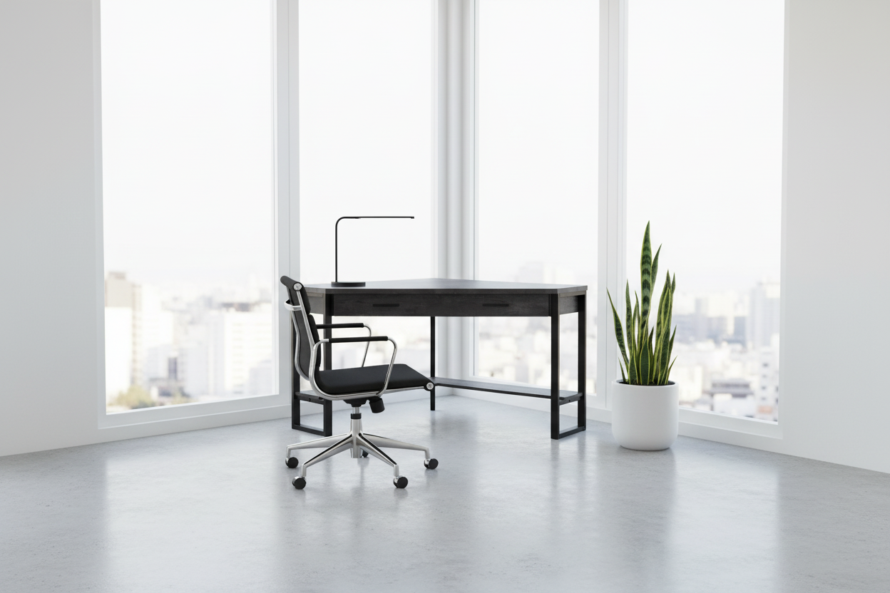 COMPUTER DESK - 42"L / WHITE CORNER / SILVER METAL