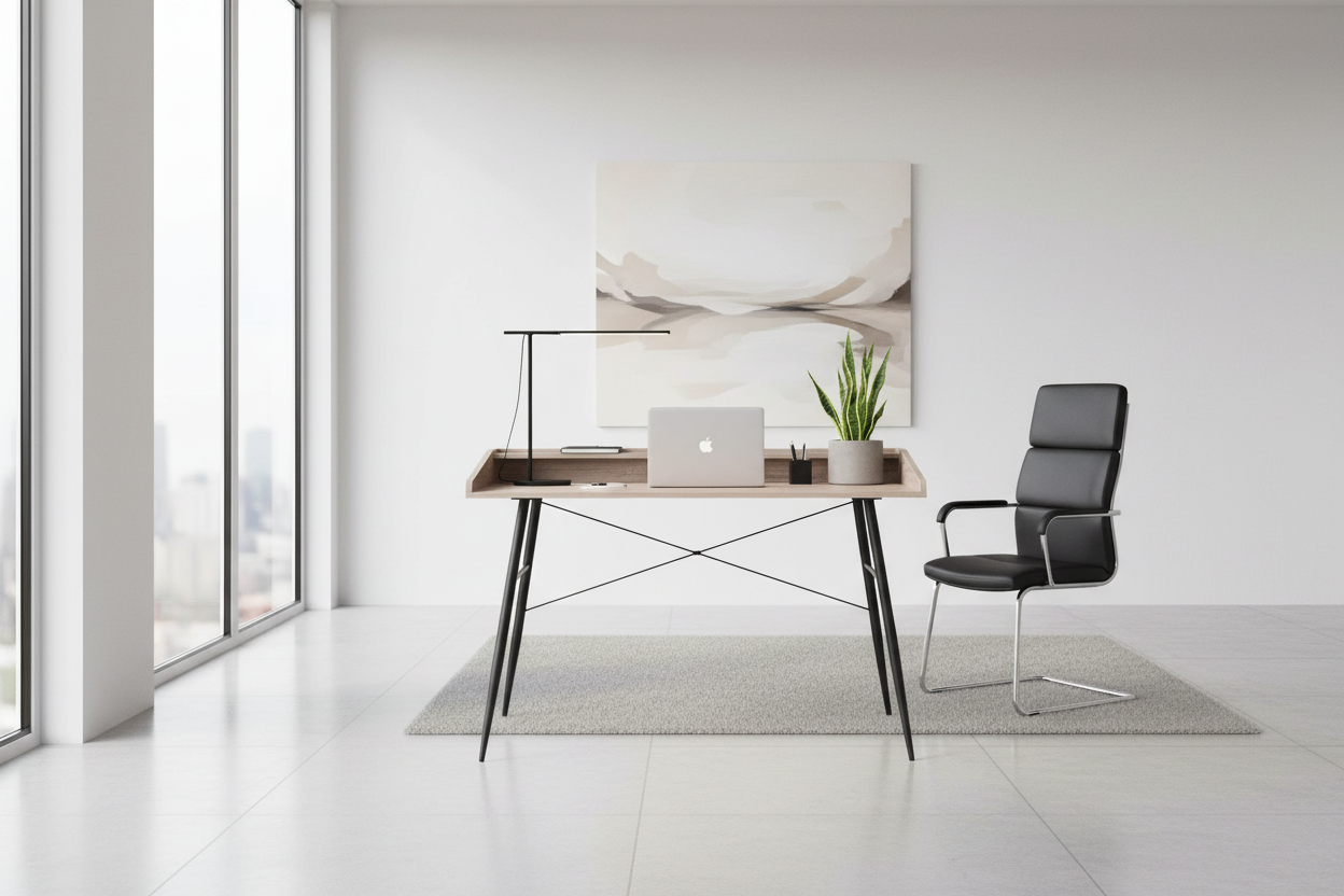 COMPUTER DESK - 48"L / NATURAL / WHITE METAL