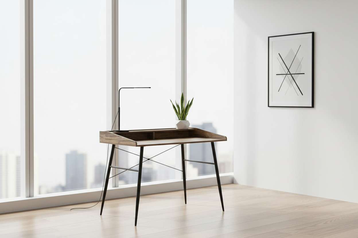 COMPUTER DESK - 48"L / NATURAL / WHITE METAL