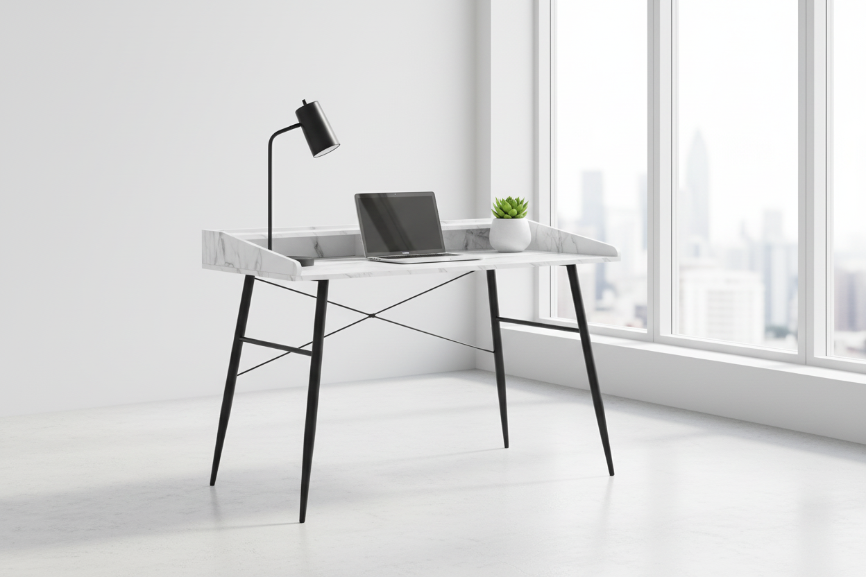 COMPUTER DESK - 48"L / NATURAL / WHITE METAL