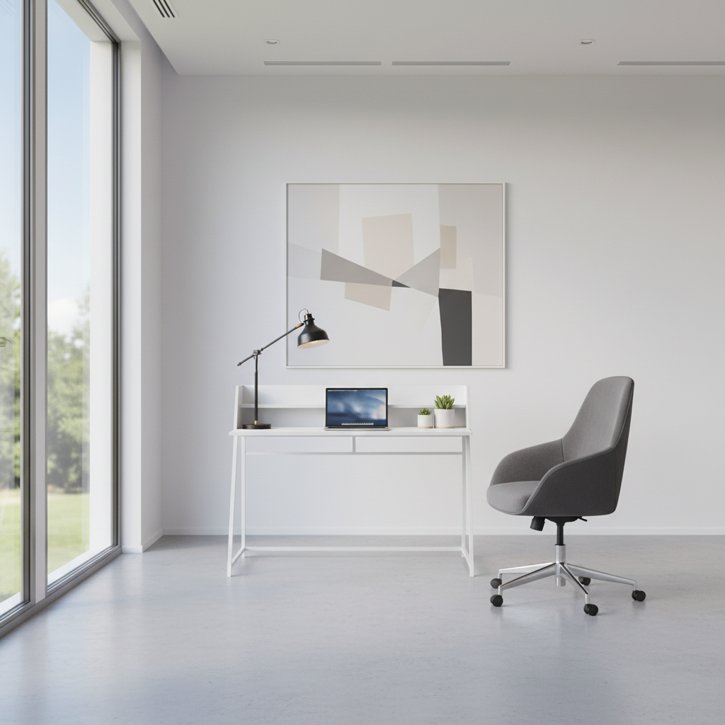 COMPUTER DESK - 48"L / NATURAL / WHITE METAL