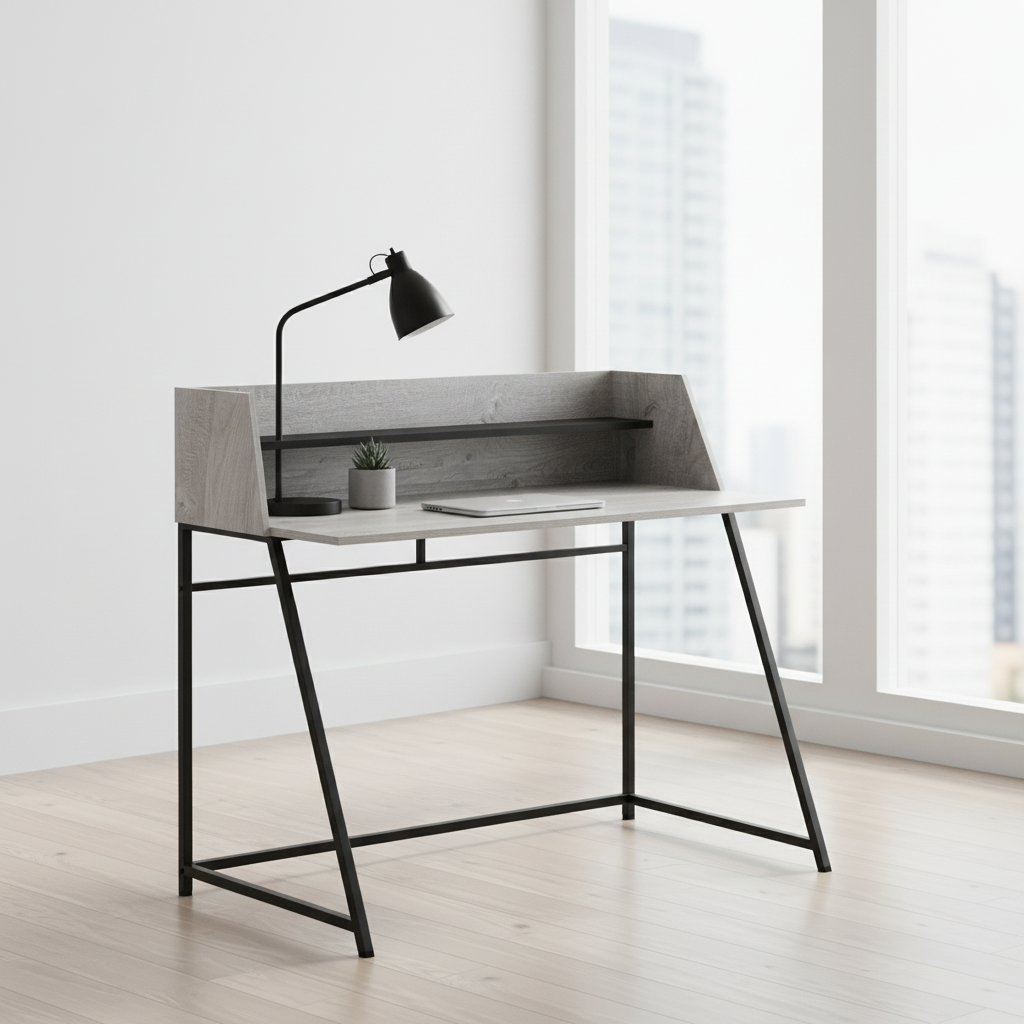 COMPUTER DESK - 48"L / NATURAL / WHITE METAL