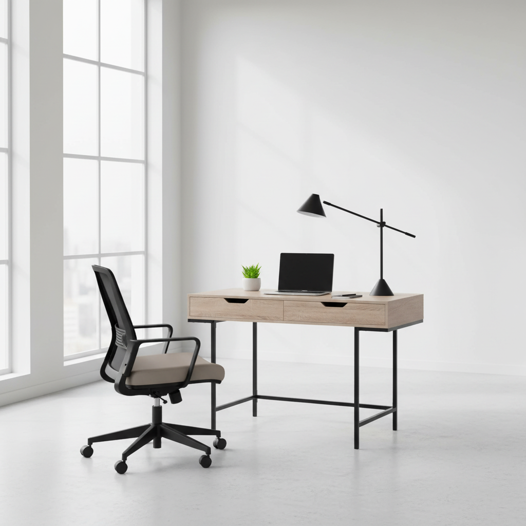 COMPUTER DESK - 48"L / BLACK MARBLE-LOOK / BLACK METAL