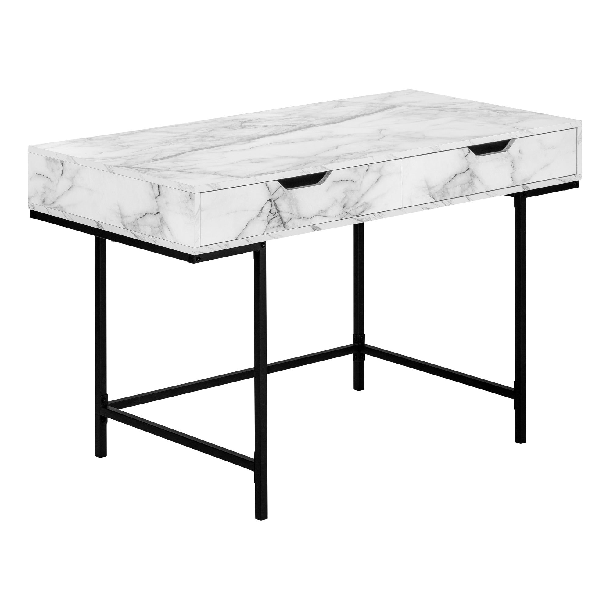 COMPUTER DESK - 48"L / BLACK MARBLE-LOOK / BLACK METAL