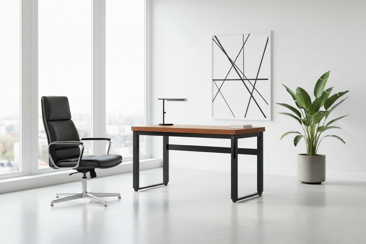 COMPUTER DESK - 48"L / WALNUT / ADJ.HEIGHT/ BLACK METAL