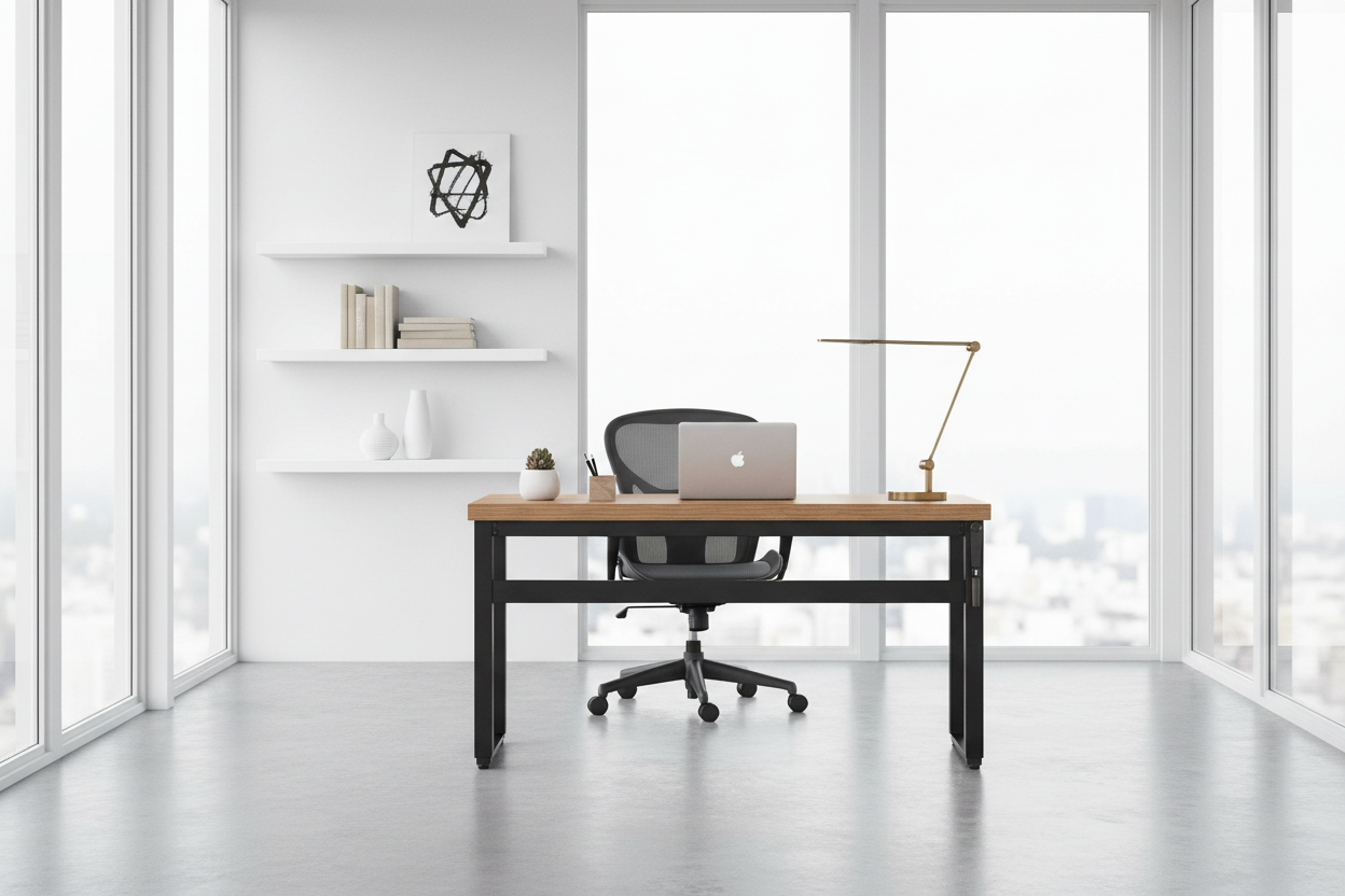 COMPUTER DESK - 48"L / WALNUT / ADJ.HEIGHT/ BLACK METAL