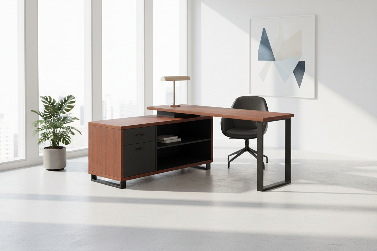 COMPUTER DESK - 72"L ESPRESSO / BLACK EXECUTIVE CORNER