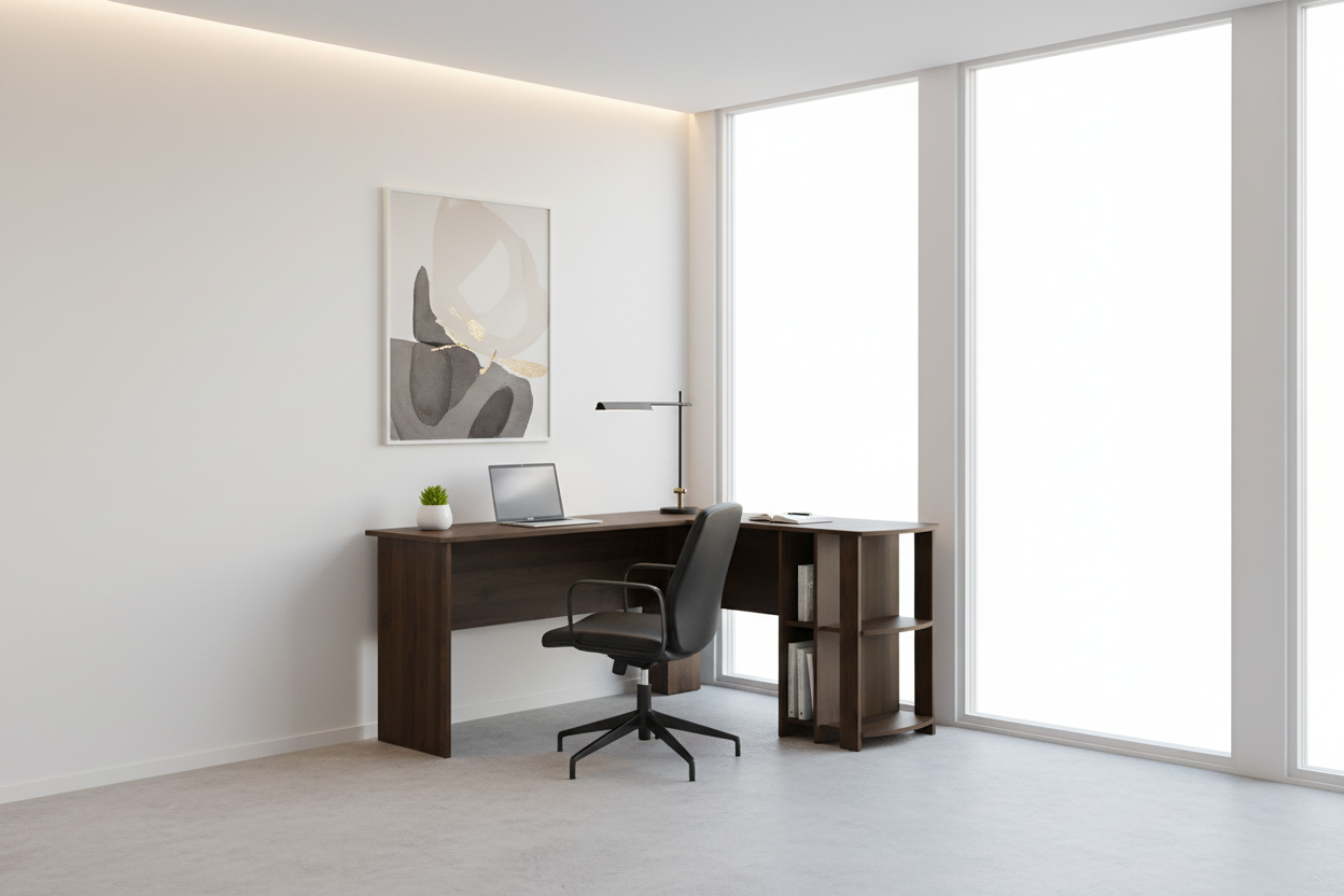 COMPUTER DESK - INDUSTRIAL GREY L-SHAPED CORNER/2 SHELVES