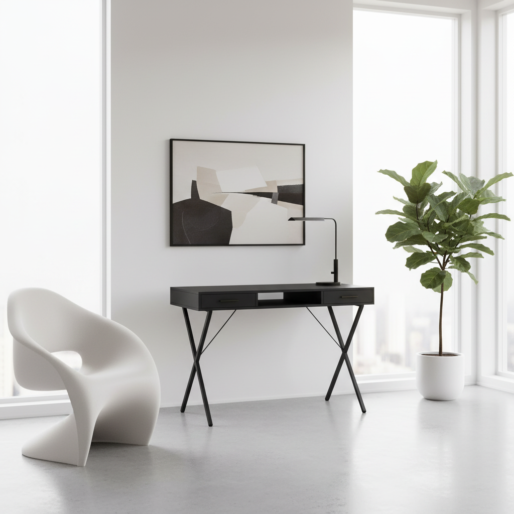 COMPUTER DESK - 42"L / WHITE / BLACK METAL