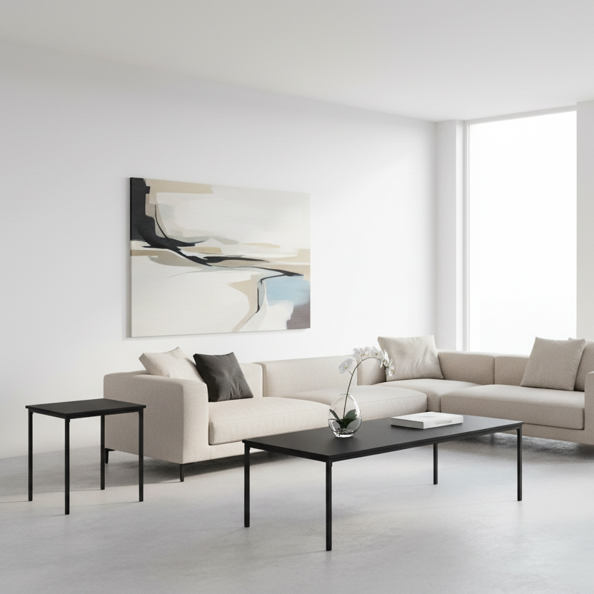 TABLE SET - 3PCS SET / WHITE MARBLE / BLACK METAL