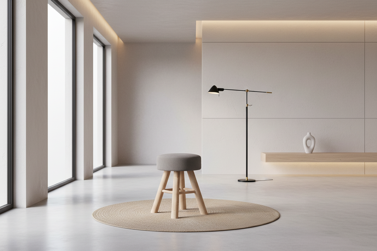 OTTOMAN - GREY KNIT / NATURAL WOOD LEGS