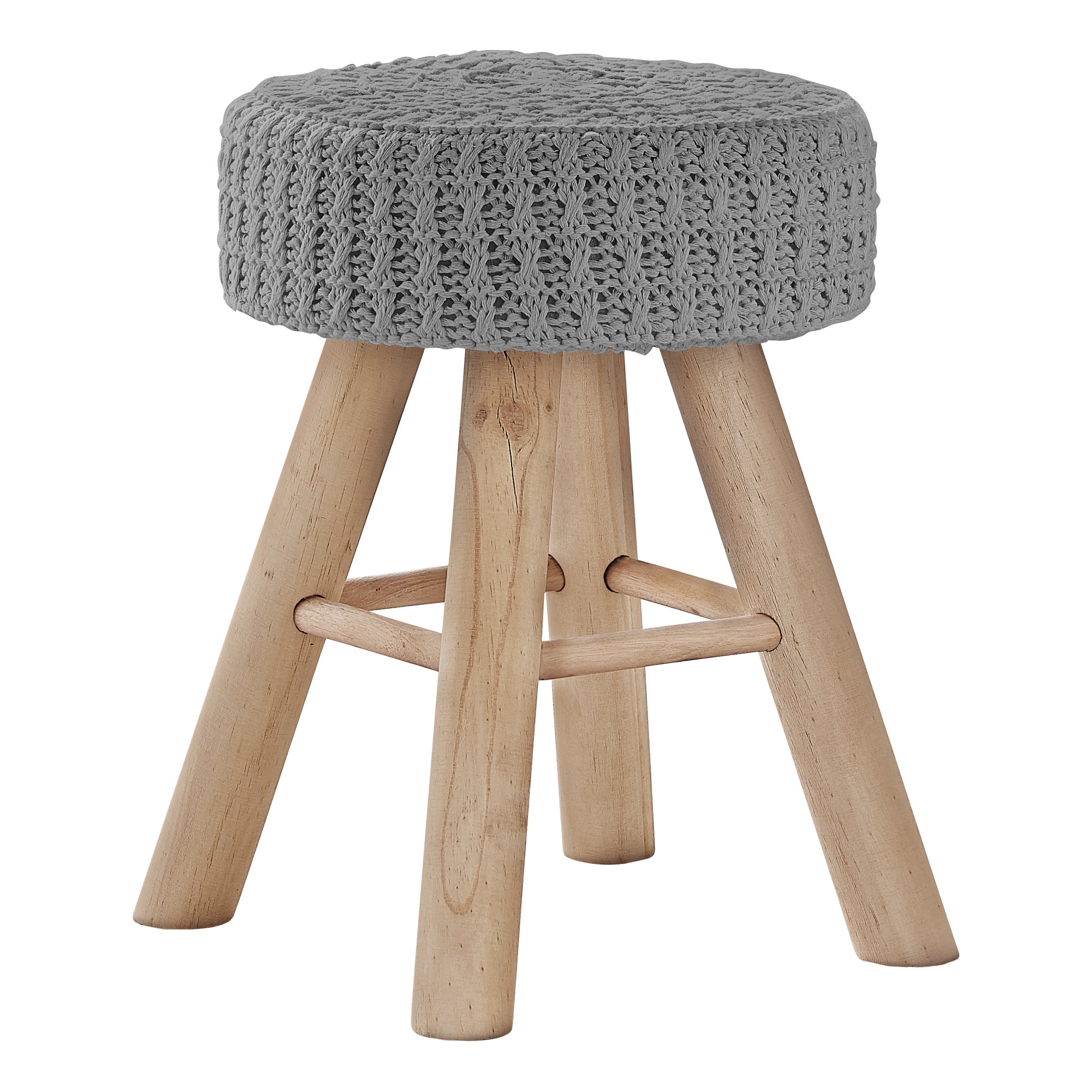 OTTOMAN - GREY KNIT / NATURAL WOOD LEGS