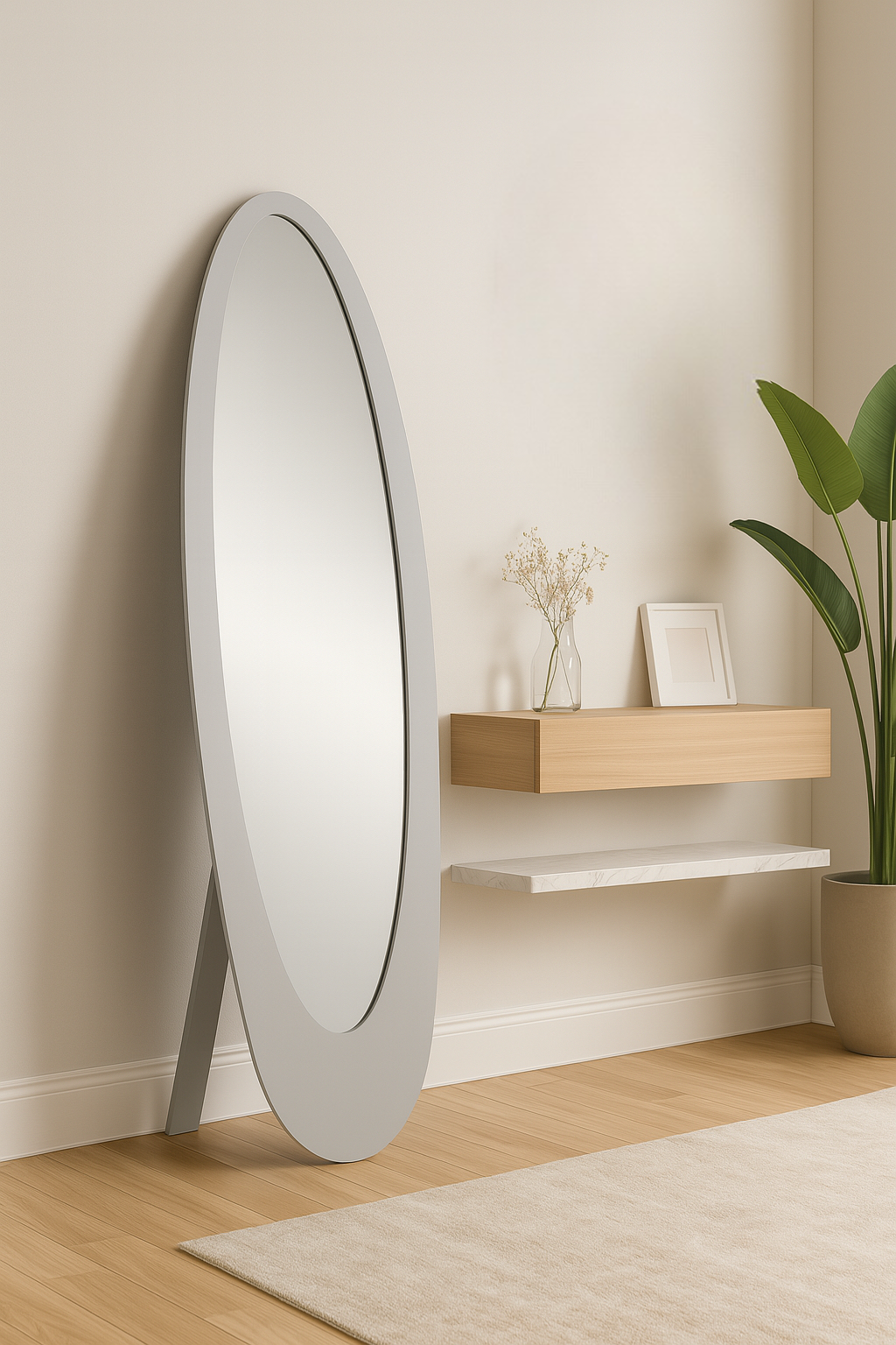 MIROIR - 59"H / CADRE OVALE CONTEMPORAIN GRIS